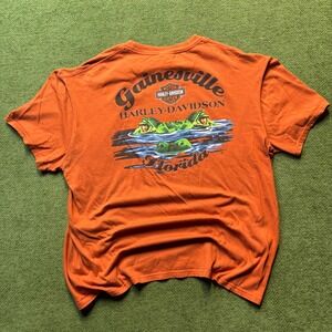 Harley-Davidson Y2K Gainesville Florida Alligator T-Shirt Orange 2XL Graphic